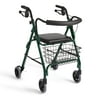 Medline Deluxe Aluminum Rollator, Folding Rolling Walker, 6" Wheels, 250lb Weight Capacity, Forest Green Frame