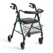 Medline Deluxe Aluminum Rollator, Folding Rolling Walker, 6" Wheels, 250lb Weight Capacity, Forest Green Frame