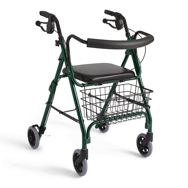 Medline Deluxe Aluminum Rollator, Folding Rolling Walker, 6" Wheels
