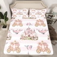thumbnail image 2 of Homewish Girls Kids Cartoon Castle King 4-Piece Bed Sheet Set, Pink Geometric Stripes Dreamy Princess Roses Super Cozy Sheet Set, Microfiber Bedroom Decor, 2 of 7