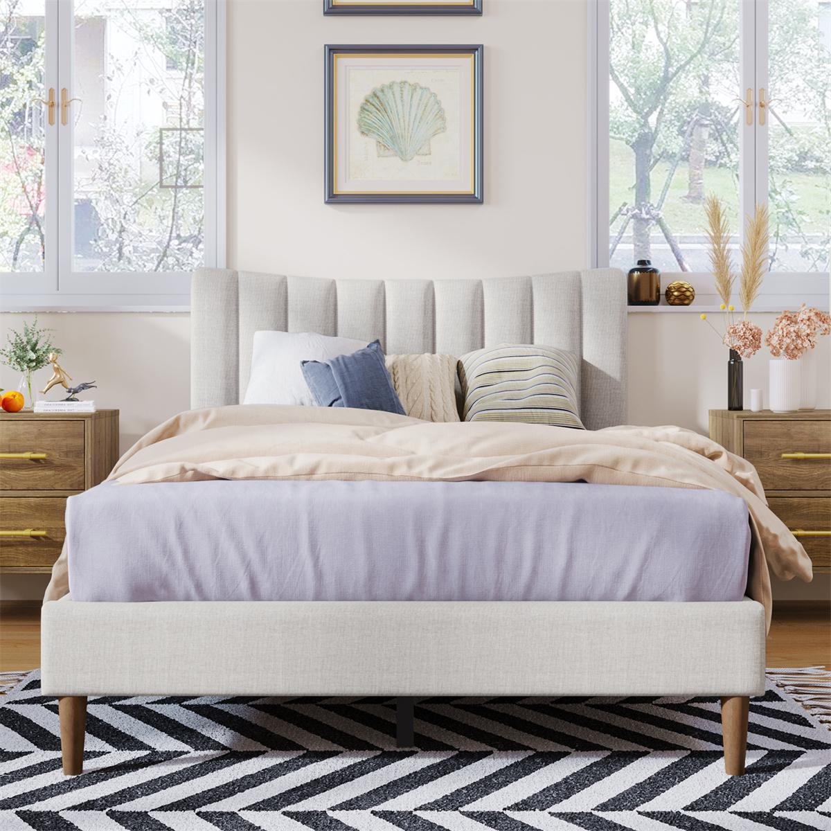 Full Size Upholstered Platform Bed Frame with Vertical Channel Tufted