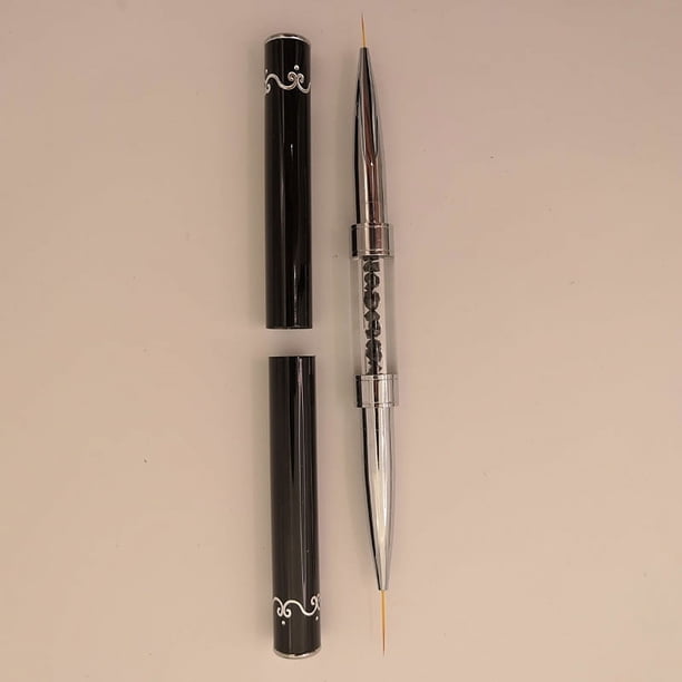 Juego de bolígrafos para uñas con herramienta especial para pintar con viñetas de flores y líneas de tracción de metal negro de doble uso