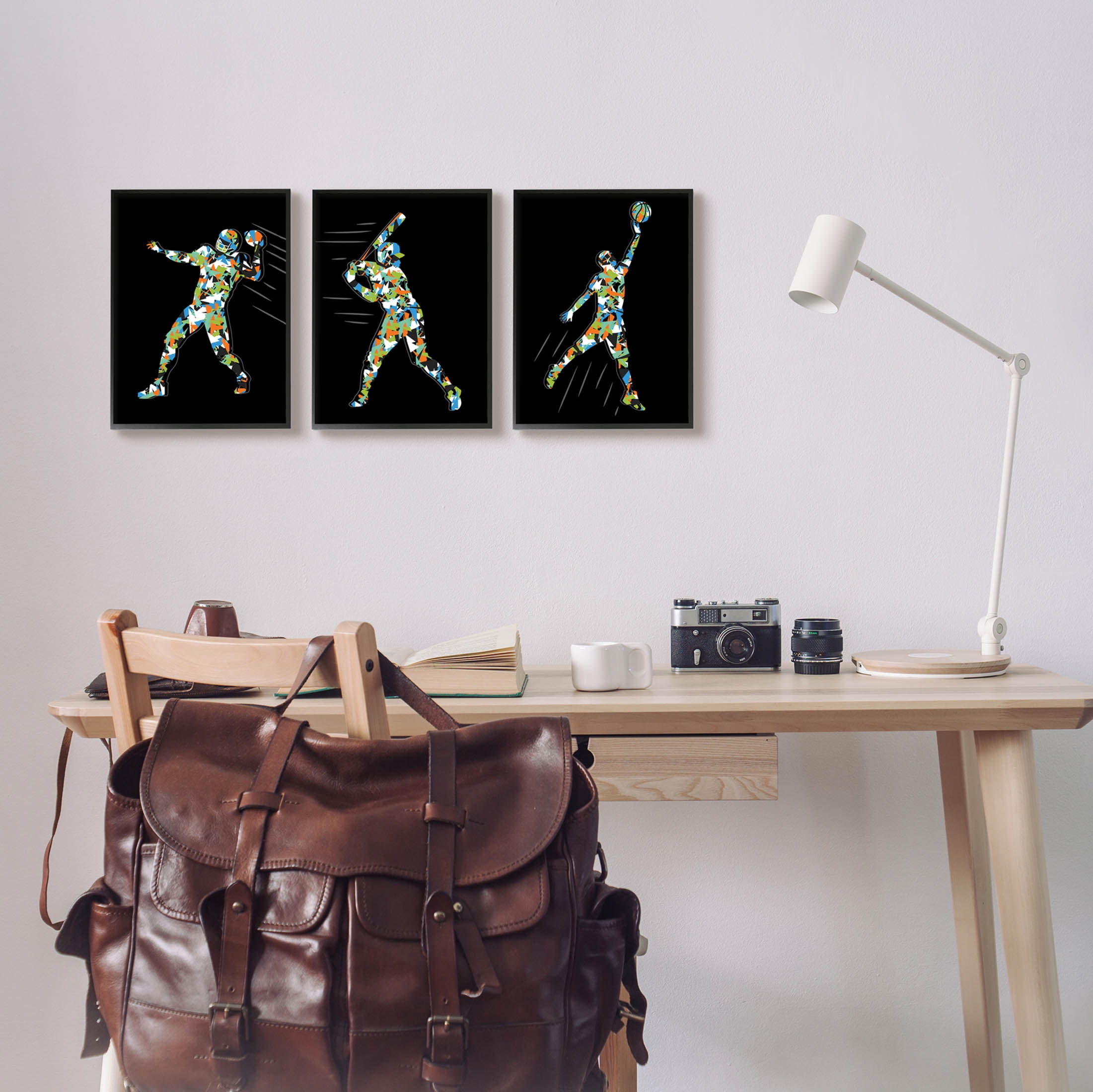 Stupell Industries Geometric Athlete Patterned Sports Graphic Art Black Framed Art Print Wall Art, Set of 3, Design by Arrolynn Weiderhold