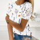 thumbnail image 1 of Fiudx Ofertas de La Semana Mujer Estampado Cuello Redondo Encaje Ahuecado Manga Corta Pulóver Blusa Camiseta Tops, 1 of 5