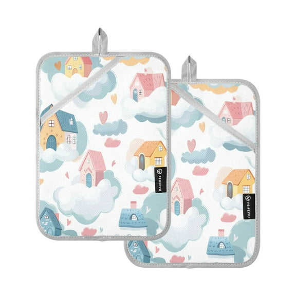 BZSMCE Pot Holder Oven Mitts Cooking baking Cute House on The Sky Creative Pattern Size:7x9.8in