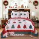 thumbnail image 1 of Juego de edredón navideño de 3 piezas, colcha de poliéster con diseño de pino y fundas de almohada, colección festiva de suave cepillado., 1 of 1