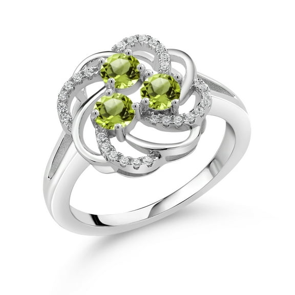 Gem Stone King 1.12 Ct Round Green Peridot White Created Sapphire 925 Sterling Silver Ring (Size 9)