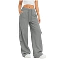 thumbnail image 2 of Women's Cargo Sweatpants High Waist Wide Leg Drawstring Baggy Fleece Lined Pants Casual Athletic Joggers with Pockets M, 2 of 7