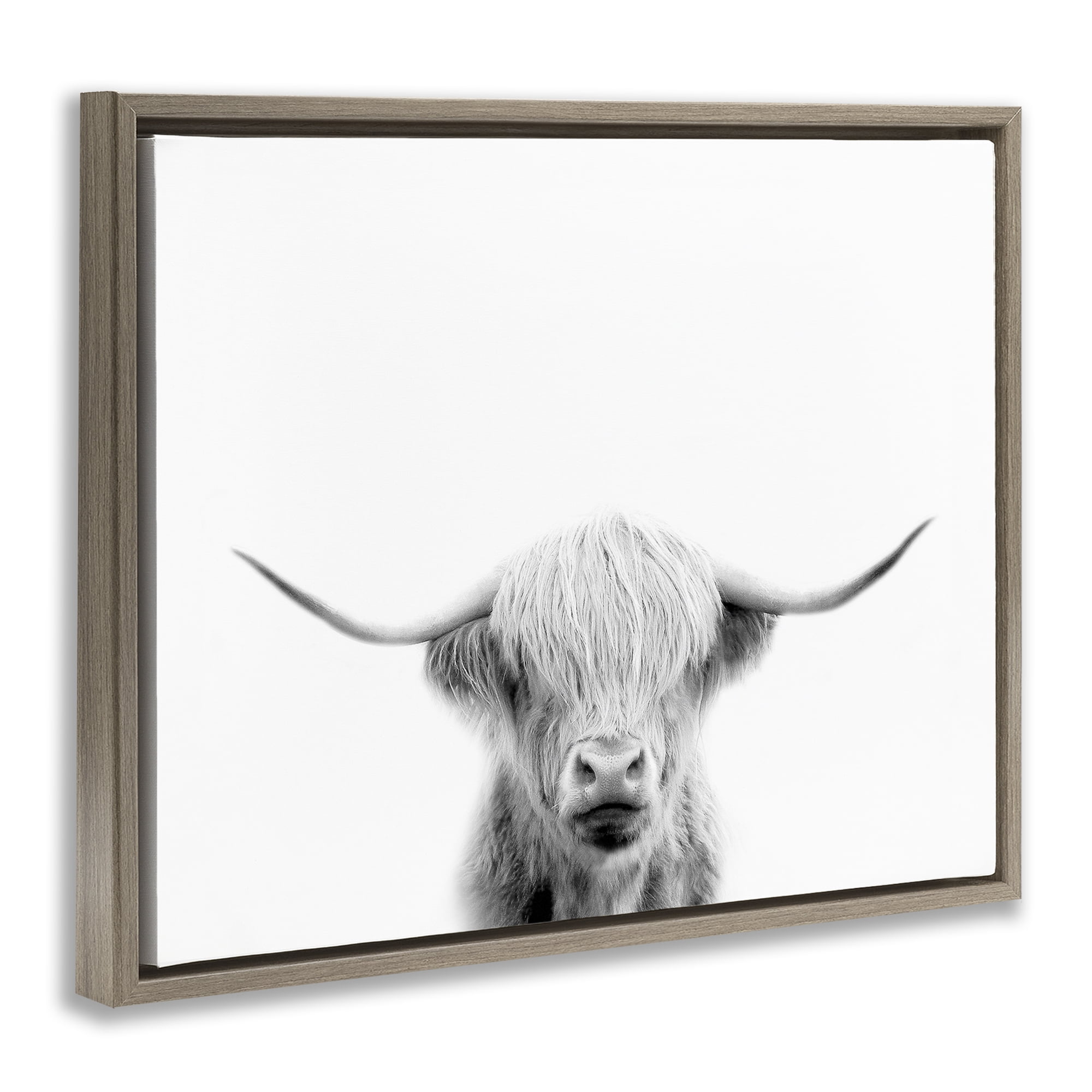 Stupell Industries Scottish Cow Portrait Brown Framed Floater Canvas Wall Art, design by Leah Straatsma