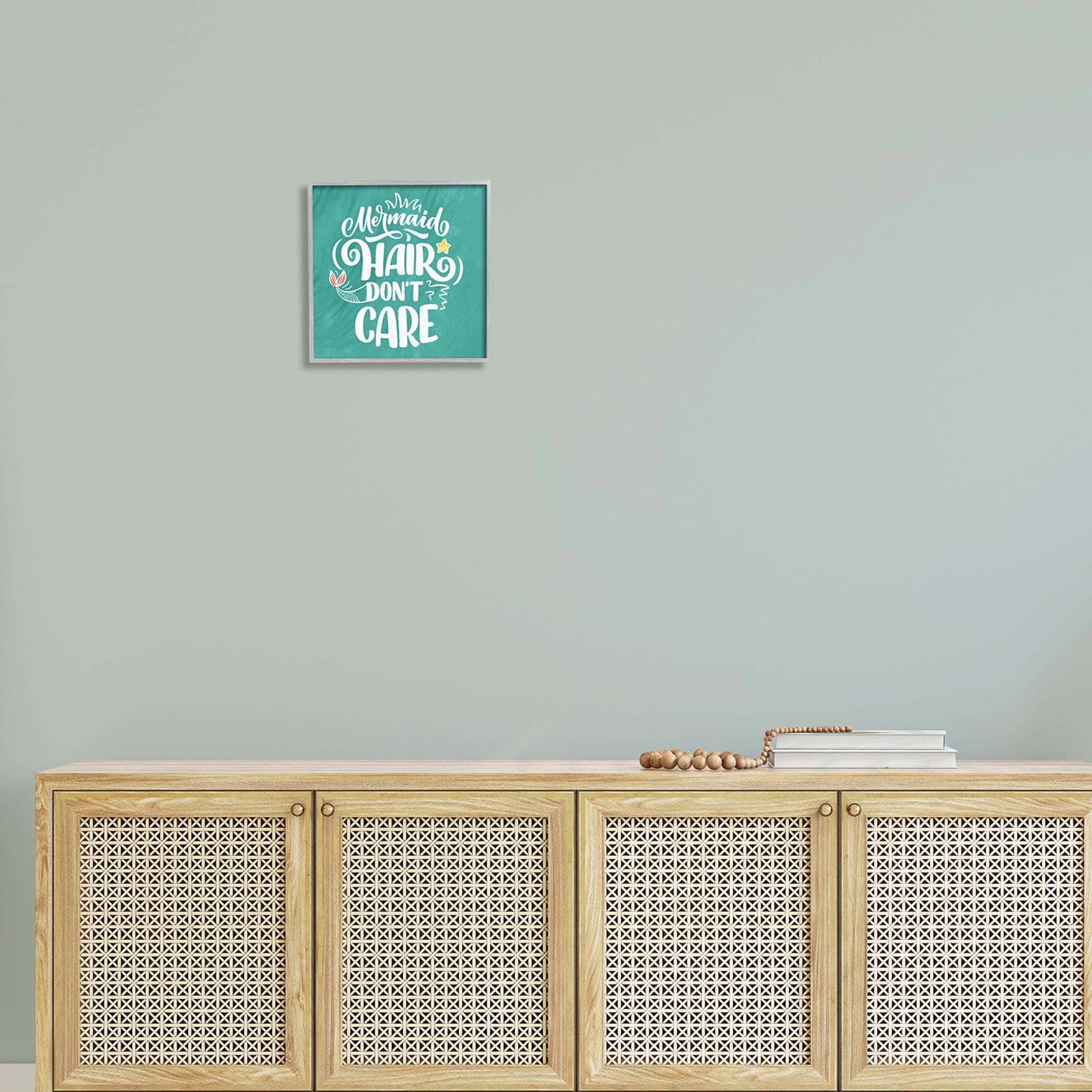 Stupell Industries Mermaid Hair Don't Care Quote Cute Teal Design , 12 x 12, Design by Kim Allen