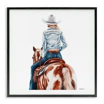 Stupell Industries Mod Cowgirl on Horse People Painting Black Framed Art Print Wall Art, 24 x 24