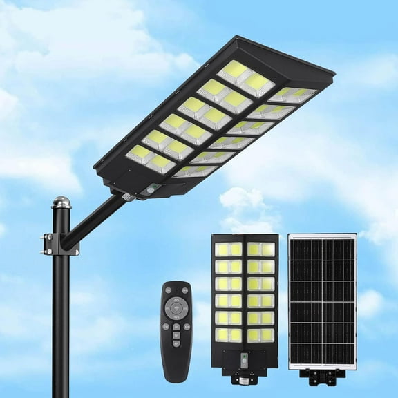 5200W Solar Street Lights Outdoor, Solar Security Flood Lights Parking Lot Lights Commercial Dusk to Dawn, IP67 Waterproof Led Solar Lights w Remote Control Motion Sensor for Street, Court