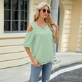 thumbnail image 6 of FLMEI T-Shirt for Women's Summer Round Neck Pullover Tees Cotton Seven-Point Sleeve Casual Tops Solid Color T,S-XXL, 6 of 9