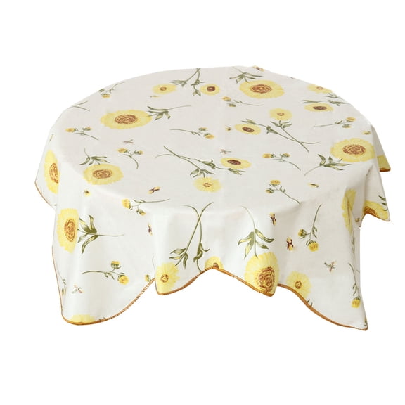 PiccoCasa Tablecloth for Round Table 35" x 35" Yellow Printed Oil-Proof
