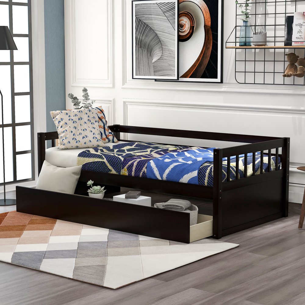 Euroco Twin Wood Daybed with Large Storage Drawers, Espresso Walmart