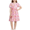 thumbnail image 2 of Bxsruta Girls Casual A Line Dress Short Sleeve Breathable Cotton Summer Dress for Kids Loose Fit Puff Sleeve Round Neck Pull on Dress for School Play Daily Wear Ages 5-15, 2 of 6