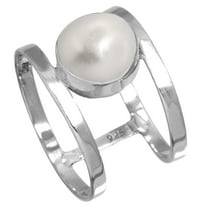 925 Silver Ring For Women - Men White Freshwater Pearl Stone Silver Ring Size 10.5 April Birthstone Boho Silver Ring Size 10.5 Gift For Mother On Mothers' Day 925 Silver Jewelry With Gemstone