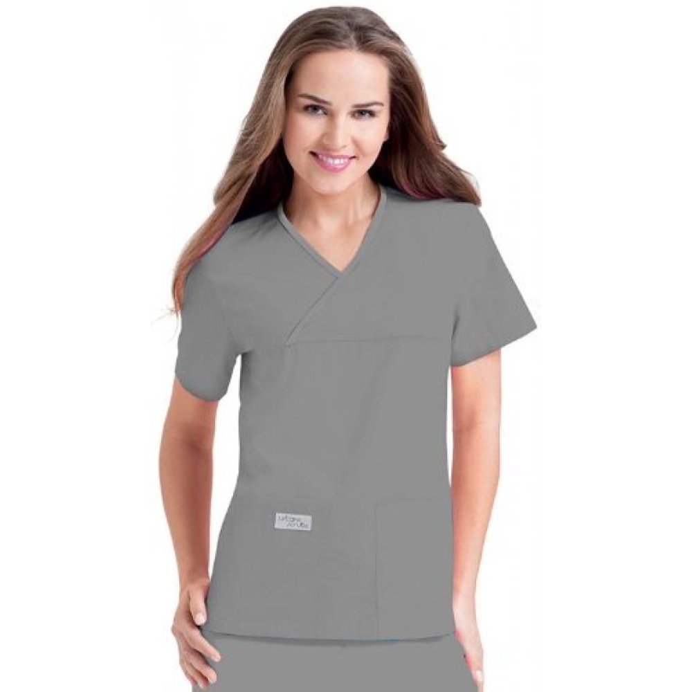 Landau Urbane Scrubs 9534 Women's Double Pocket Crossover Top, Steel