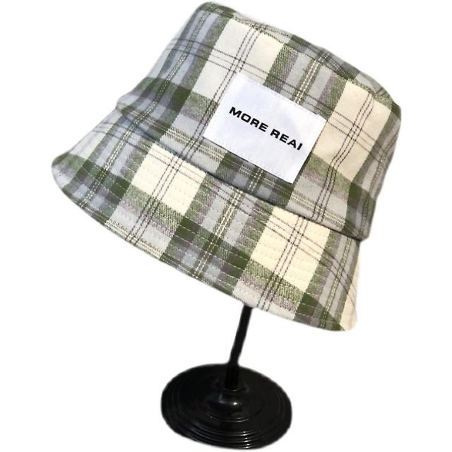 Sombrero de pescador de cubo a cuadros, sombrero de sombrilla de protección solar que combina con todo para primavera y verano, marca Tide, pequeño Facegreen Feliz Sencillez