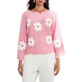 thumbnail image 2 of LMLYSoH Women Loose Knit Sweater Sweet Flower Embroidered Long Sleeve Boat Neck Pullovers Spring Fall Casual Jumpers Tops, 2 of 9
