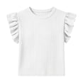 thumbnail image 2 of Toddler Girls Summer Ribbed Tops Ruffle Sleeve Casual Going Out Tee Shirts Cooling Crewneck Pullover Tshirt 2 Years, White, 2 of 7