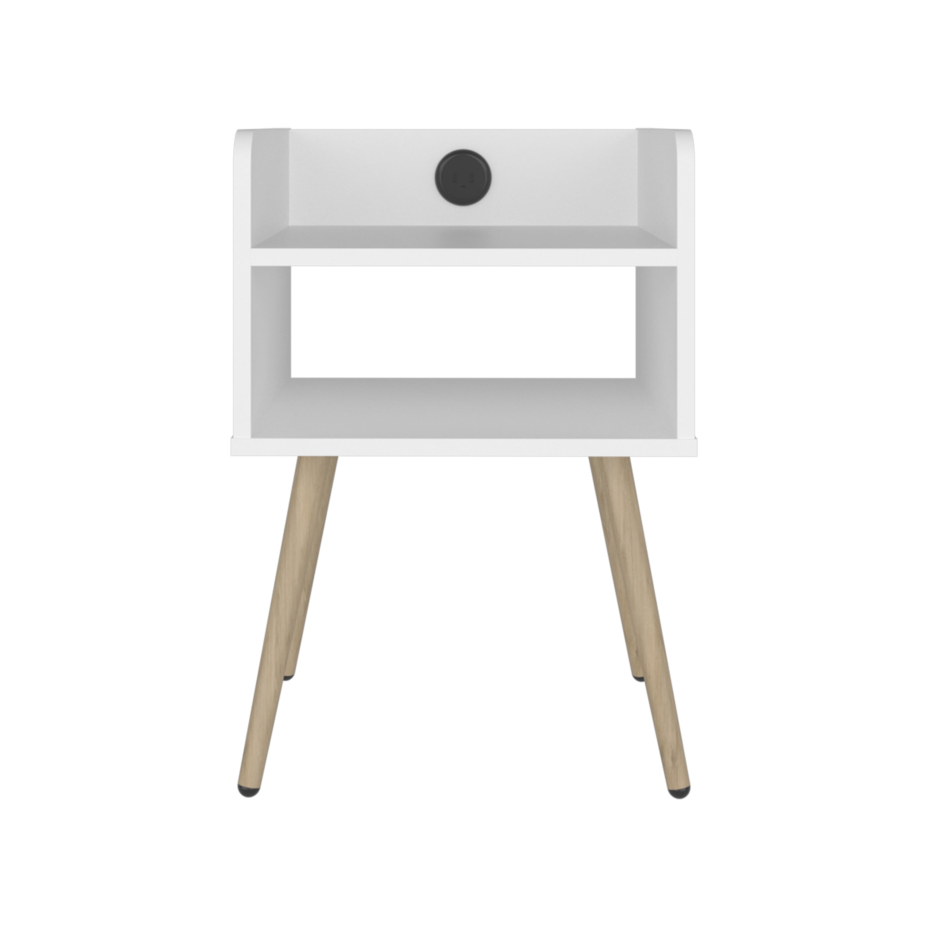 Nightstand with USB Port, 2 Shelves - White