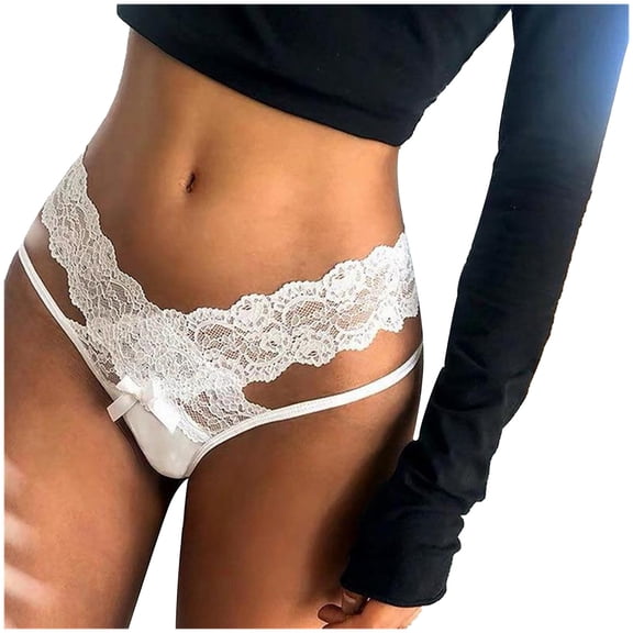 Miluxas Women Sexy Lace Bowknot Underwear Lingerie Panties Ladies Underwear Underpants T-String White XL(XL)