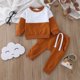 thumbnail image 3 of Gibobby Conjunto de ropa para bebé y niño Tops de Color de retazos de manga larga para niños pequeños, conjuntos deportivos informales de dos piezas(Marrón,12-18 Months ), 3 of 4