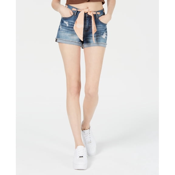 Vanilla Star Juniors Bandanna Belted Cuffed Denim Shorts Blue 3