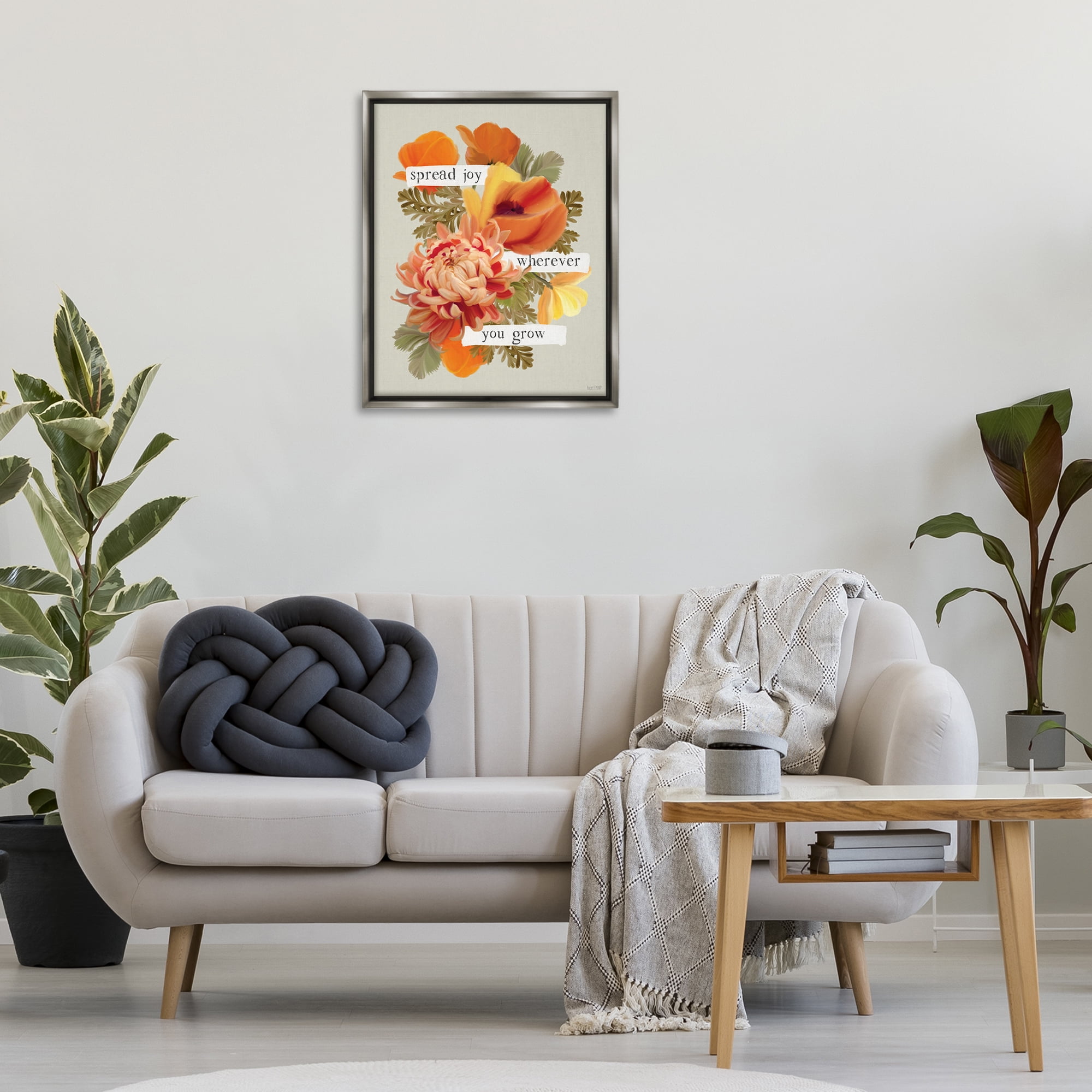 Stupell Industries Spread Joy Flowers Botanical & Floral Painting Gray Floater Framed Art Print Wall Art, 25 x 31