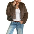 thumbnail image 3 of Women'S Cropped Faux Fur Jacket Long Sleeve Open Front Cardigan Casual Puffy Parka Hairy Short Coat Brown M, 3 of 6