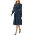 thumbnail image 4 of INSPIRE CHIC Women's Dress  Metallic Stars Smocked Waist Sheer Puff Sleeve Party Midi Dresses with Lining XS Deep Blue, 4 of 5