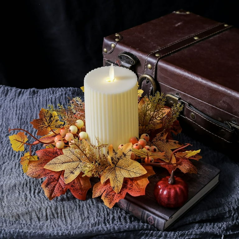 Sandistore Hobby Lobby A Rtificial Maple Leaves Wreath Ring Fall Candle Ring Wreaths Decor Thanksgiving Candle Ring Holder For Bar Home Party 1PCS
