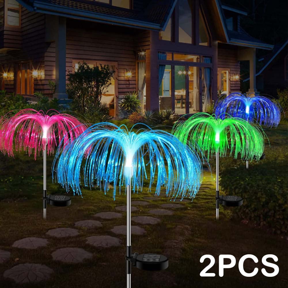 2PCS Solar Fireworks Light, Garden Courtyard Decorative Fiber Optic