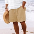 thumbnail image 2 of LNZGNM Cotton Linen Shorts for Men Elastic Waist Drawstring Striped Shorts Stylish Lightweight Summer Beach Shorts Gym Short Pants with Pockets,Khaki L, 2 of 4