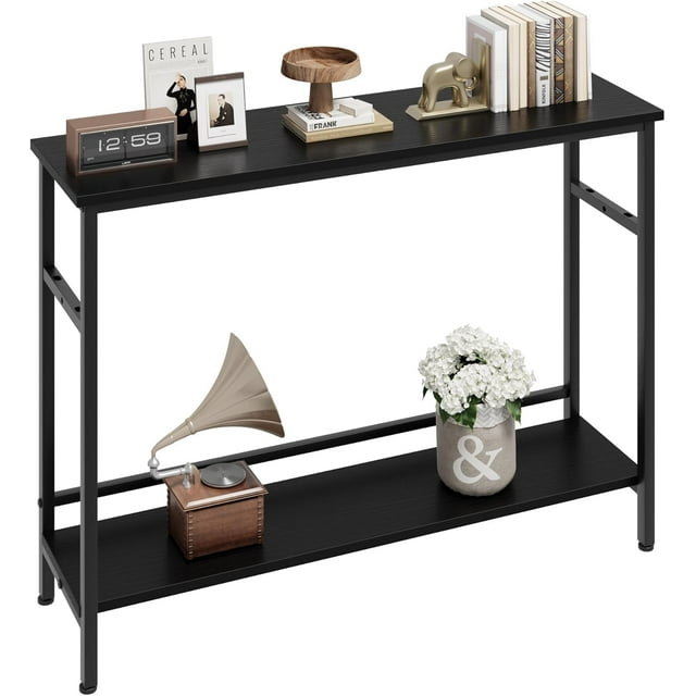 Ourlova Table d'Entrée, Tables Consoles avec Rangement, Table de Sofa Rustique de 39,3” avec Tablette Ajustable, Table Console pour Entrée, Salon, Couloir, Chambre (Noir)