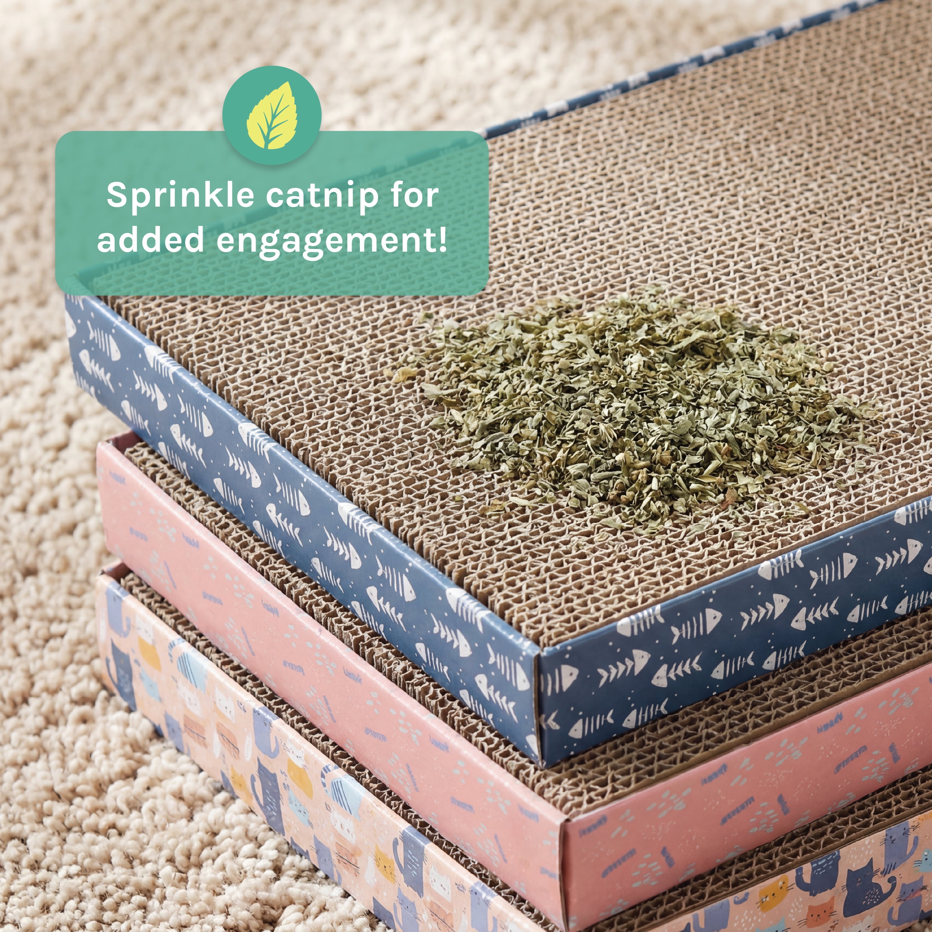 Kitty City XL Corrugated Cardboard Cat Scratching Pads, Assorted Prints, 3-Pack, Multicolored, One Size