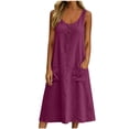thumbnail image 3 of VBVC Women's Cotton Linen Sleeveless Midi Dress , Summer V-Neck Dresses For Women , Ladies' Button Detail Loose Dress with Pockets,Hot Pink,S-2XL, 3 of 9