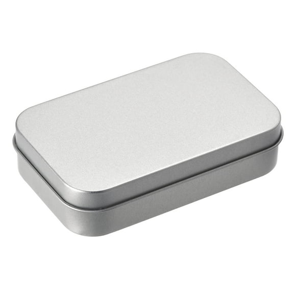 Uxcell Metal Tin Box, 3.74" x 2.36" x 0.87" Empty Tinplate Storage Containers with Lids, Silver Tone, 2 Pack