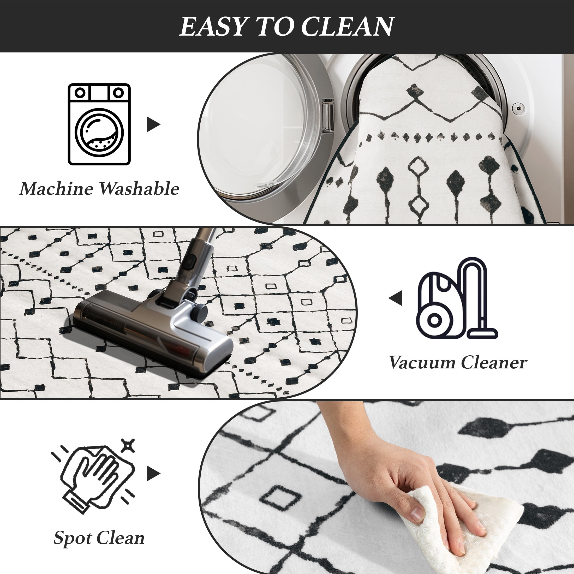 SONORO KATE 2'×3' Washable Area Rug for Living Room, Moroccan Non-Slip Soft Carpet for Bedroom Dining Room Office, Gray White