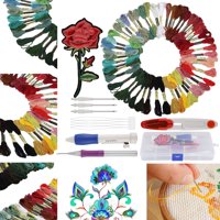 Embroidery Starter Kit Full Set - Including Magic Embroidery Pen Punch Needle, 50 Color Threads, Embroidery Yarn Needle, Needle Threaders, Scissor, Stitching Punch Pen Set Craft Tool for Beginner