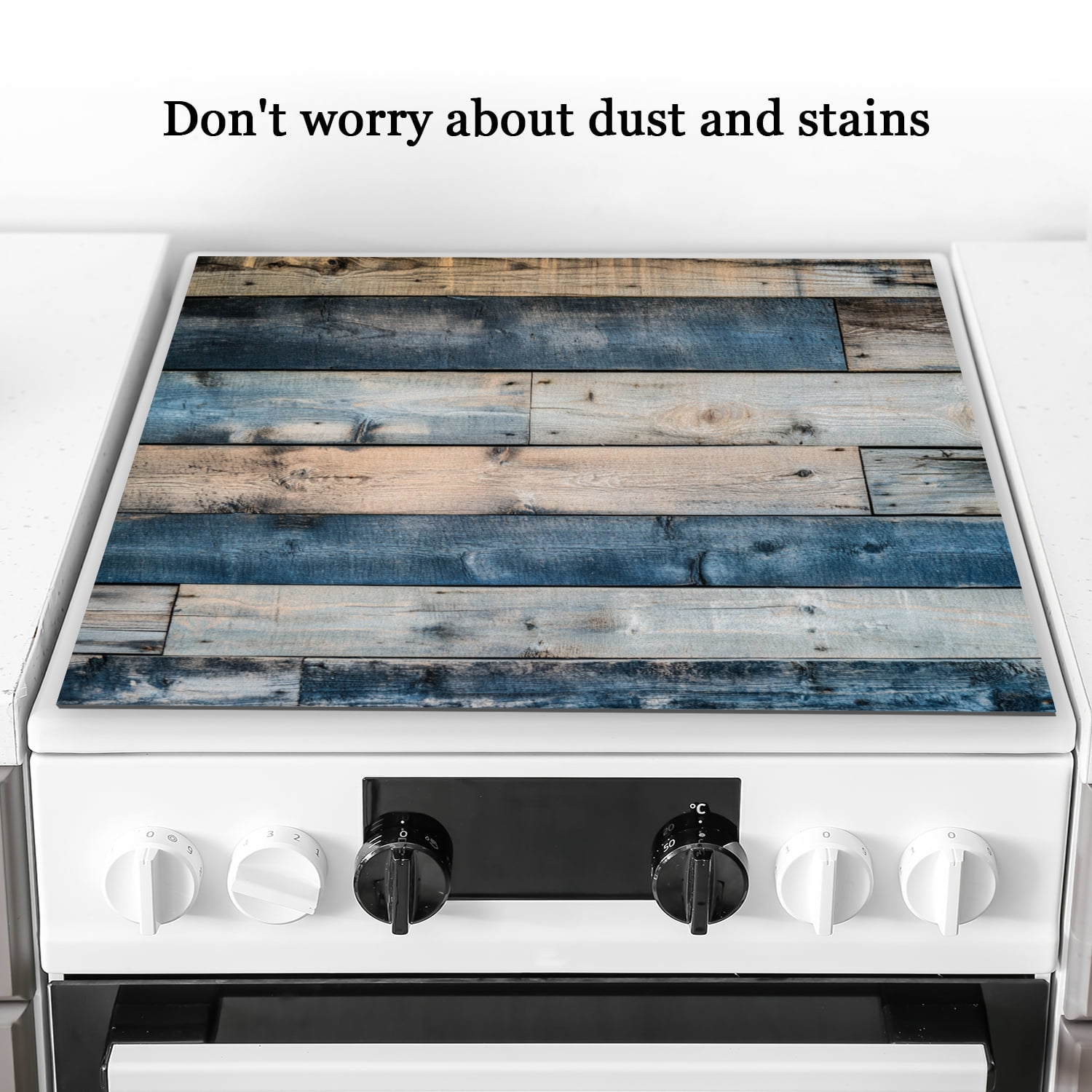 Stove Covers for Electric Stoves, Blue Brown Wood Print Foldable Multipurpose Diatomite Cooktop Covers Mat, Square Washable Decorative Pad for Kitchen RV (28×20 Inch)