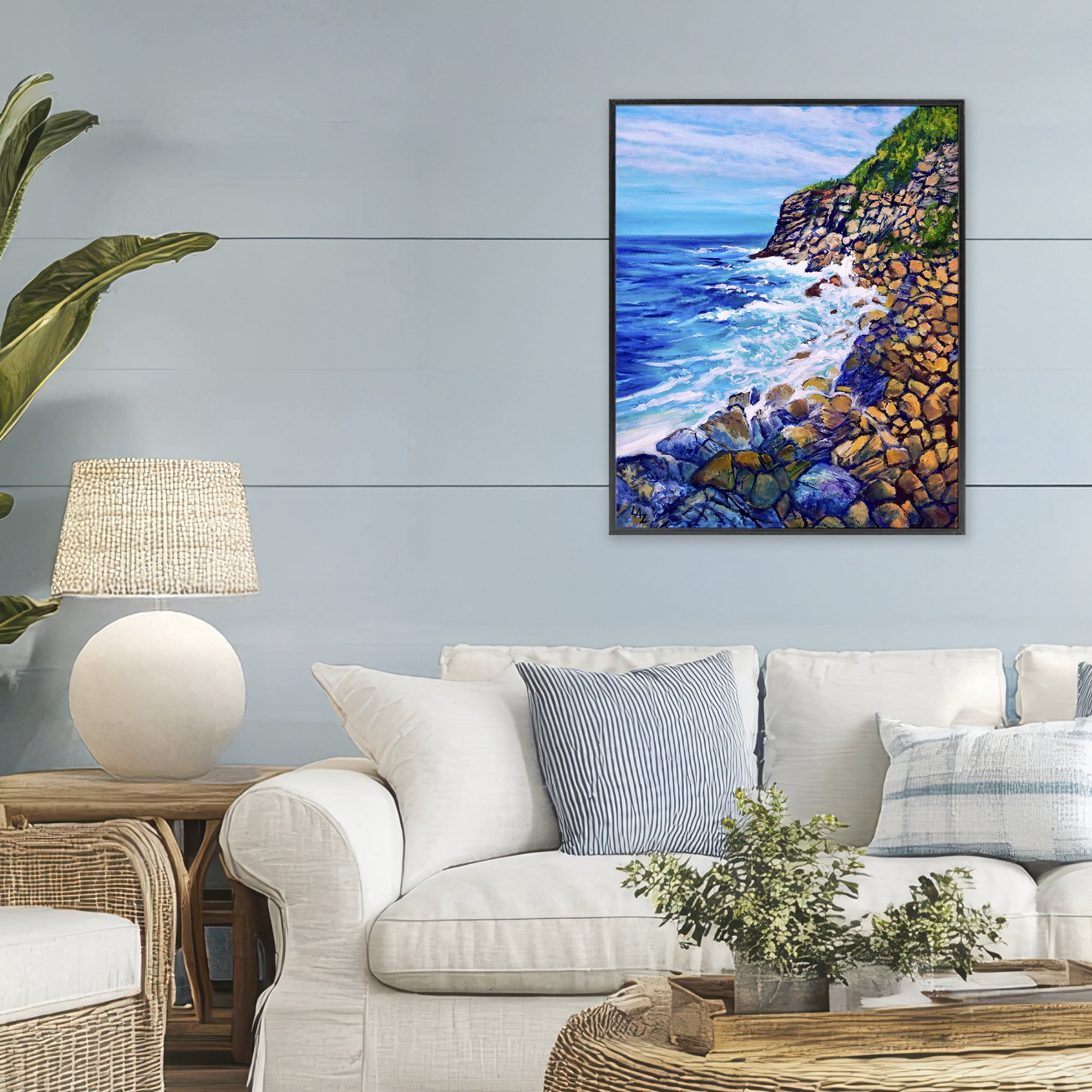 Stupell Industries Cliffside Ocean Spray Black Framed Giclee Art, design by Lee Ann Zirbes