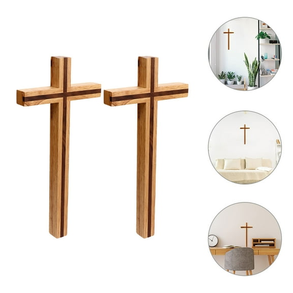 PAMINGONO 2Pcs Light Brown Wood Cross for Home Decor and Indoor 13.00X5.11X0.79in