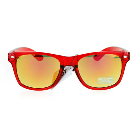 Colored Reflective Mirror Lens Horn Rim Pop Color Sunglasses Red Orange
