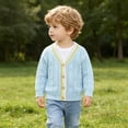 thumbnail image 2 of CAICJ98 Toddler Baby Boys Cardigan Little Boys V-Neck Cotton Sweater Long Sleeve Jacket Knit Button Up for Fall Winter (Blue,12-18 Months), 2 of 6