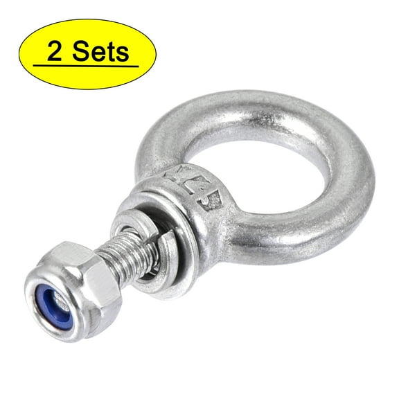 Uxcell Lifting Eye Bolt M Male Thread with Hex Screw Nut Gasket Flat Washer 1.18x0.75 inch