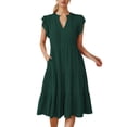 thumbnail image 1 of Women's 2024 Summer Ruffle Sleeve V-Neck Midi Dress - Flowy Tiered Boho Polyester Dress for Beach Vacations, 1 of 3
