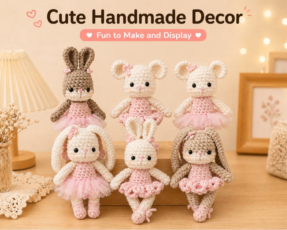 6 Pack Bunny and Bear Crochet Kit for Beginners, Animal Amigurumi Starter Set with Step by Step Video Tutorials, TIKA