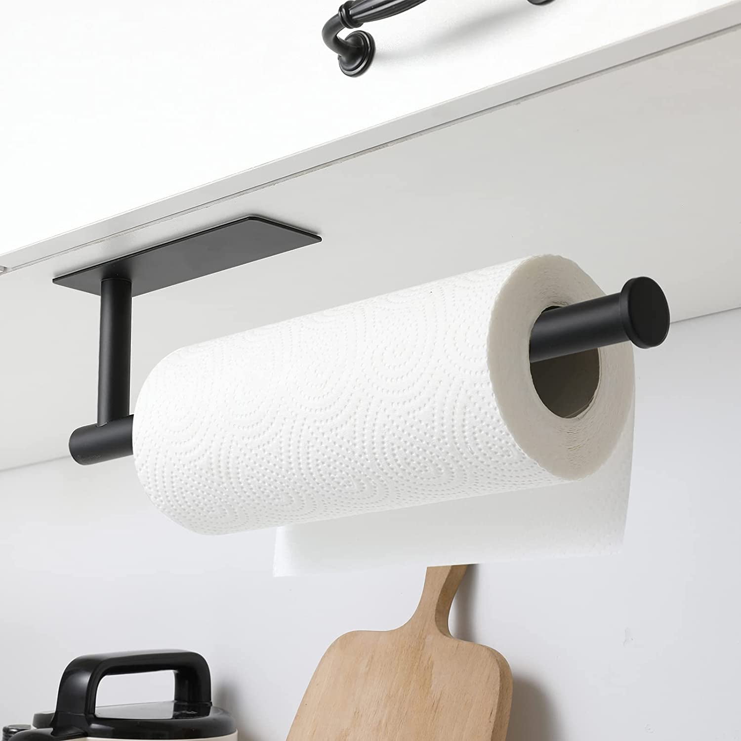 Self Adhesive Paper Towel Holder Under Kitchen Cabinet, Paper Towel Rack  Stick On Wall, Matte Black Paper Holder Mounted Vertical Or Horizontal In  Sc